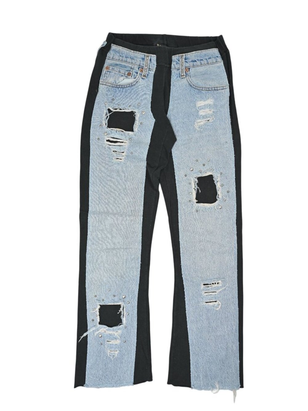 Bejeweled by Susan Fixel Vintage Distressed Sweatpants Jean in Blue